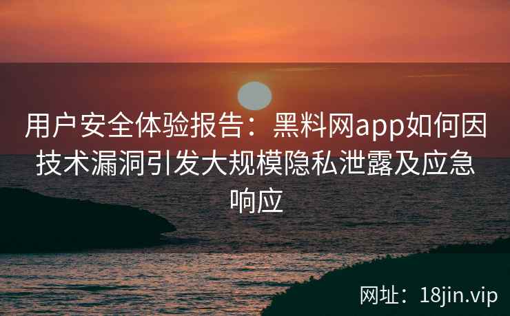 用户安全体验报告：黑料网app如何因技术漏洞引发大规模隐私泄露及应急响应